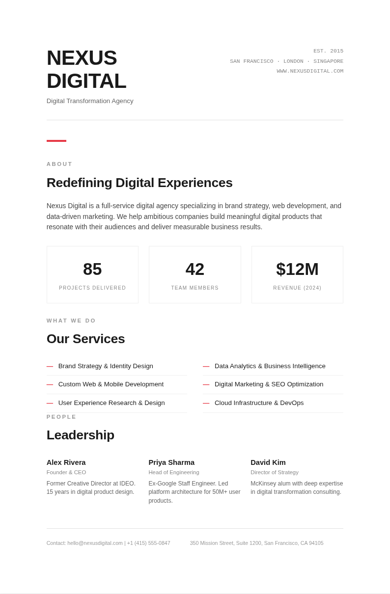 Modern minimalist company profile